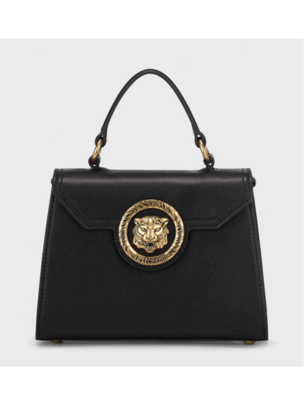 Just Cavalli Black Tiger Head Logo Plaque Crossbody Bag Tote Or Crossbody New